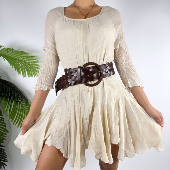 Y2K Indigo Soul Beige Flowy Boho Womens Small Dress Bohemian Fairycore Cottage - Picture 1 of 7